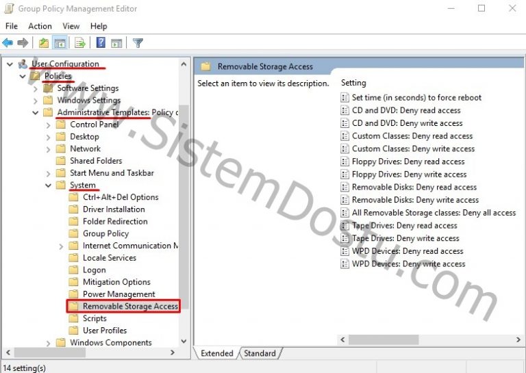 GPO Ayarlamaları System Removable Storage Access 8 Sistem ve